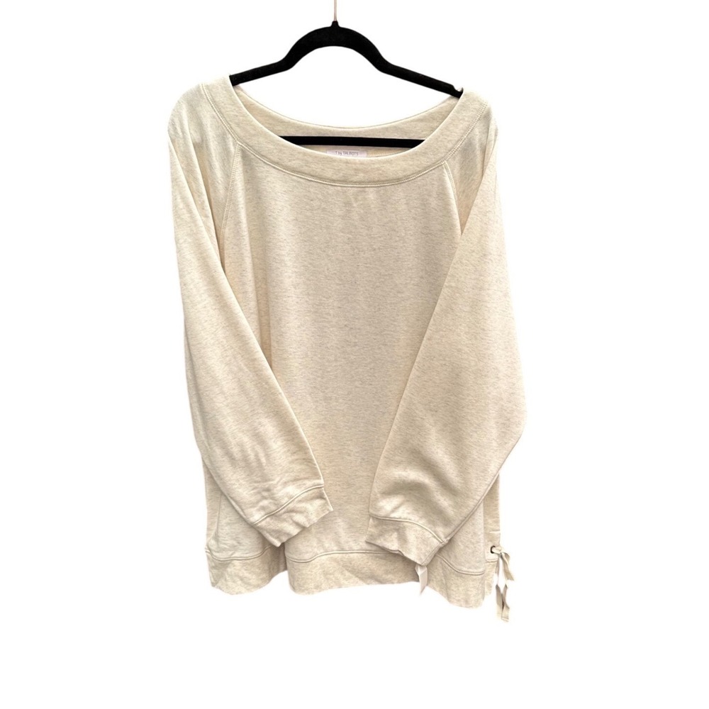 T by Talbots Women 3X Oatmeal Heather Side Tie Fleece Sweatshirt NWT 53076311